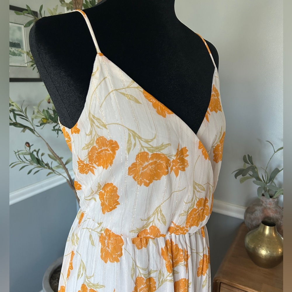 Lush White & Orange Floral Midi Dress